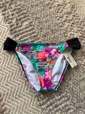 Arizona Tropical Floral Bikini Bottoms Teal, Pink, Black junior small women’s xs